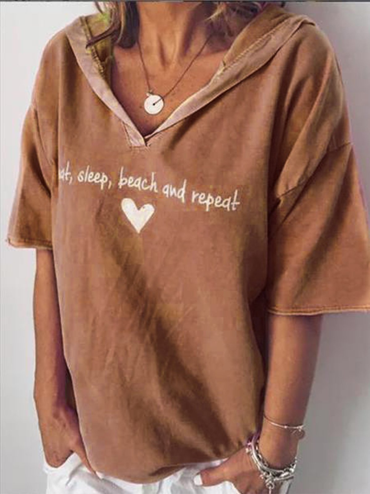 Casual Letter V Neck Short Sleeve Shirts
